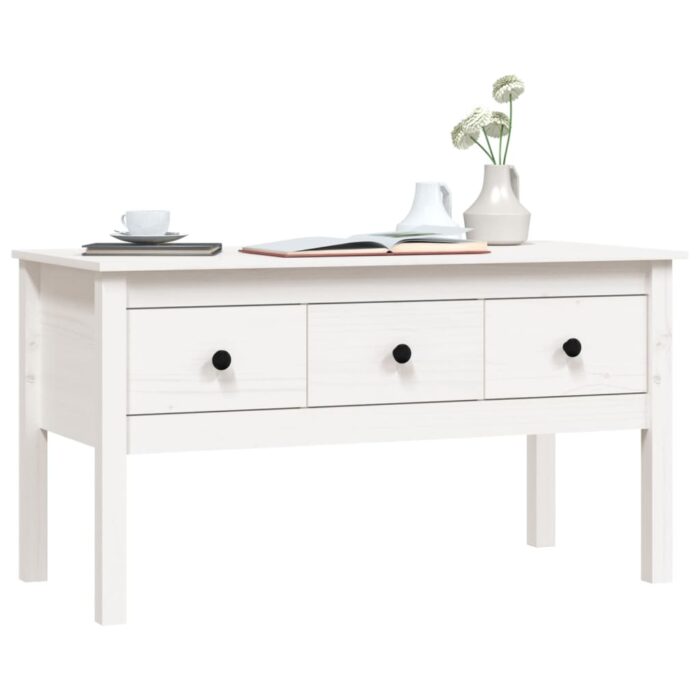Table basse Blanc 102x49x55 cm Bois massif de pin – Image 2
