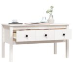 Table basse Blanc 102x49x55 cm Bois massif de pin – Image 3