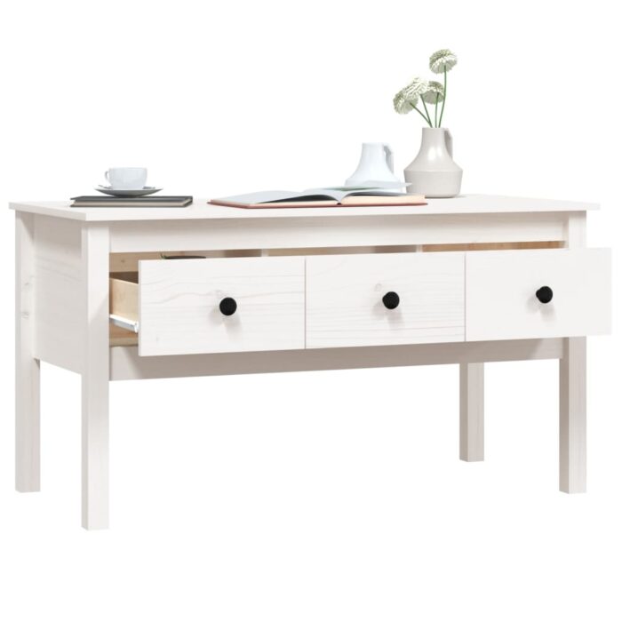 Table basse Blanc 102x49x55 cm Bois massif de pin – Image 3