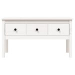 Table basse Blanc 102x49x55 cm Bois massif de pin – Image 4