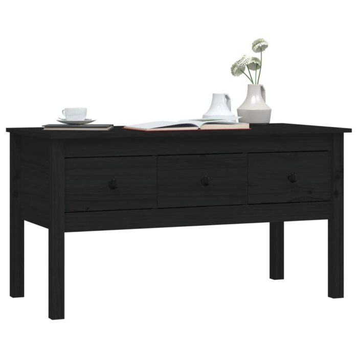 Table basse Noir 102x49x55 cm Bois massif de pin – Image 2