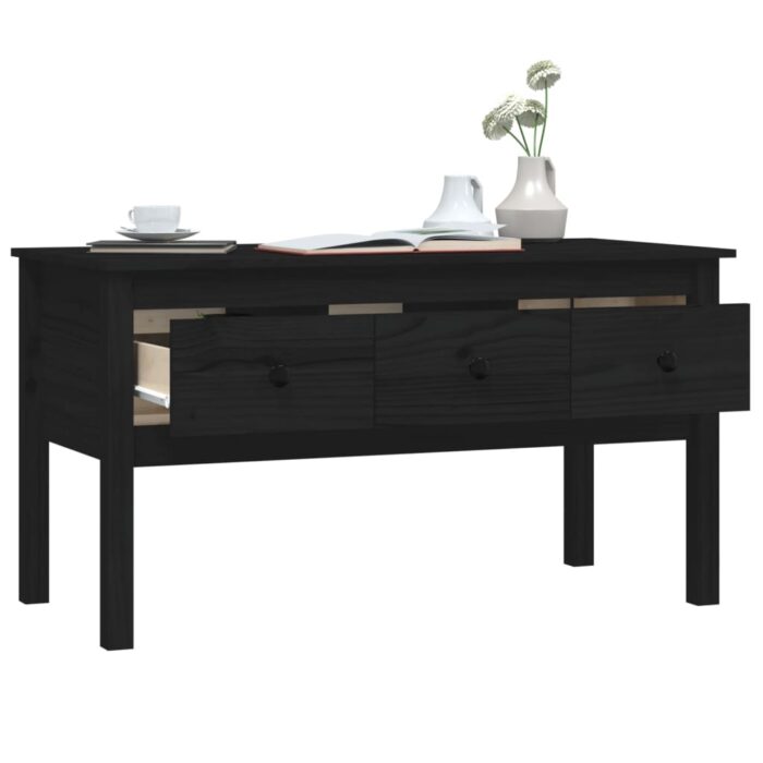 Table basse Noir 102x49x55 cm Bois massif de pin – Image 3