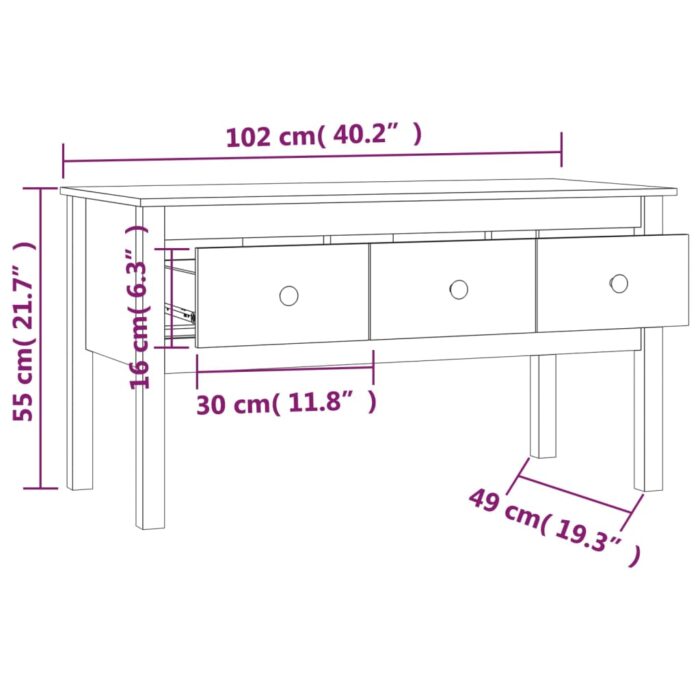 Table basse Noir 102x49x55 cm Bois massif de pin – Image 7