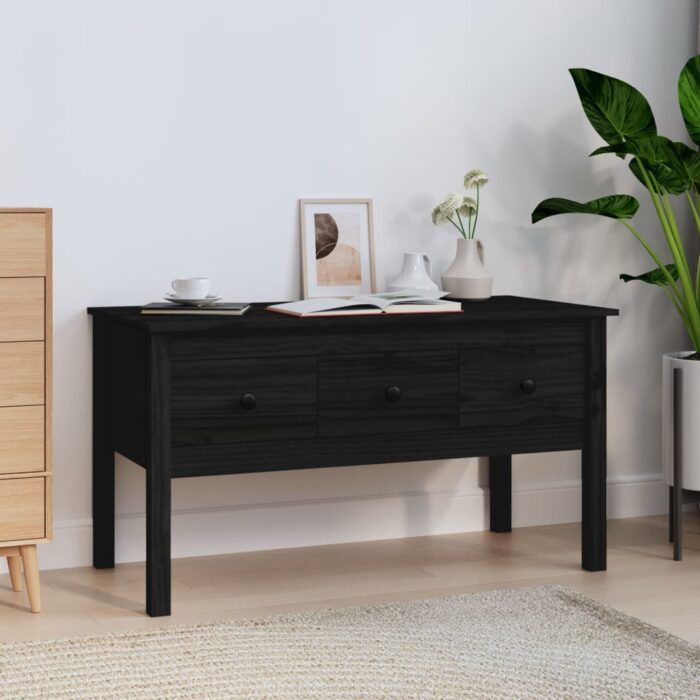 Table basse Noir 102x49x55 cm Bois massif de pin – Image 1