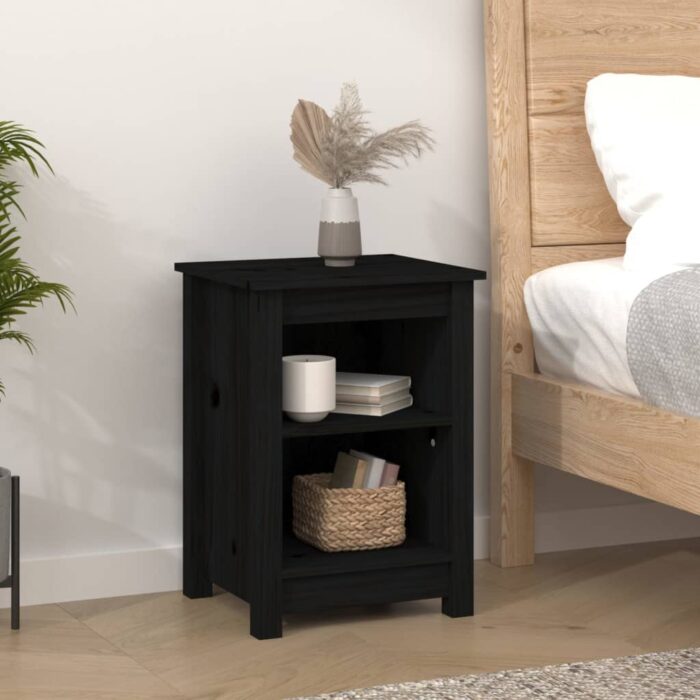 Tables de chevet 2 pcs Noir 40x35x55 cm Bois de pin solide – Image 6