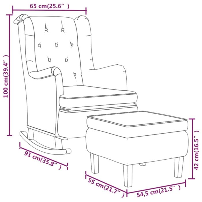 Fauteuil avec pieds à bascule et tabouret Gris clair Tissu – Image 5