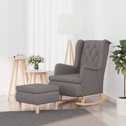 Fauteuil avec pieds à bascule et tabouret Gris clair Tissu