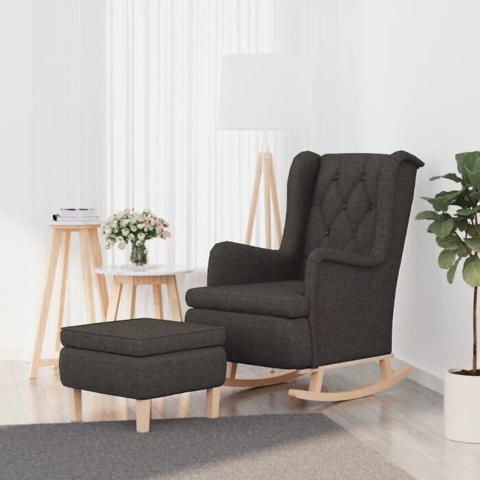 Fauteuil avec pieds à bascule et tabouret Gris foncé Tissu – Image 1