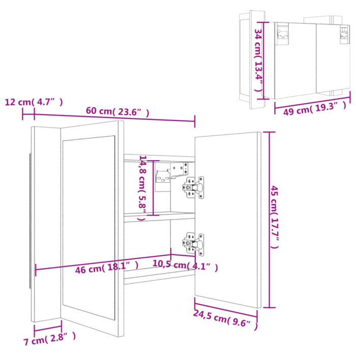 Armoire à miroir LED Chêne fumé 60x12x45 cm Bois d'ingénierie – Image 12