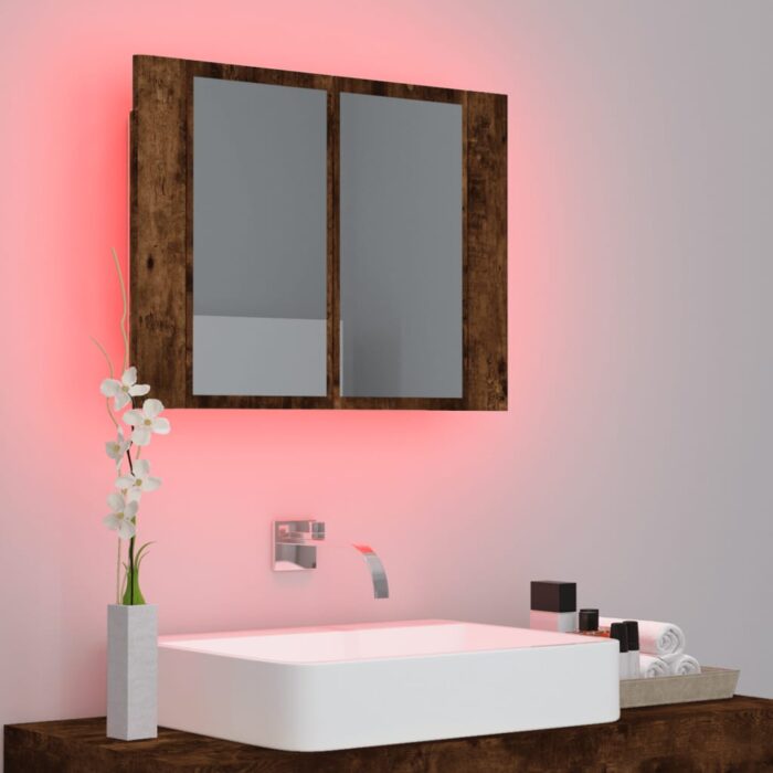 Armoire à miroir LED Chêne fumé 60x12x45 cm Bois d'ingénierie – Image 2