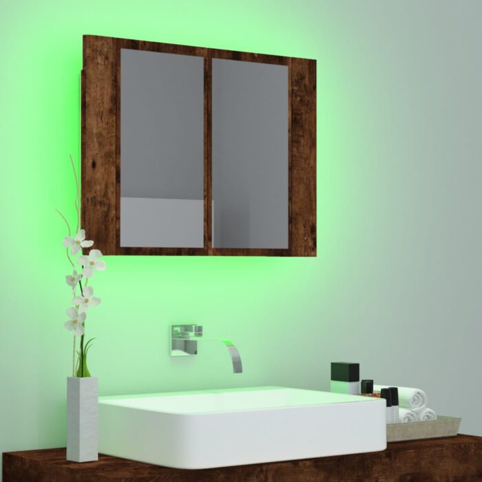 Armoire à miroir LED Chêne fumé 60x12x45 cm Bois d'ingénierie – Image 3