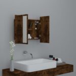 Armoire à miroir LED Chêne fumé 60x12x45 cm Bois d'ingénierie – Image 4