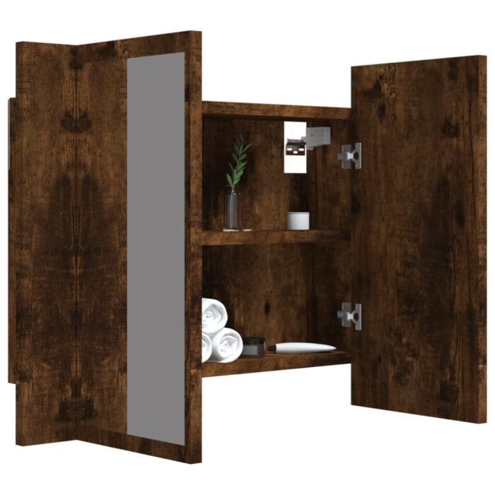 Armoire à miroir LED Chêne fumé 60x12x45 cm Bois d'ingénierie – Image 5