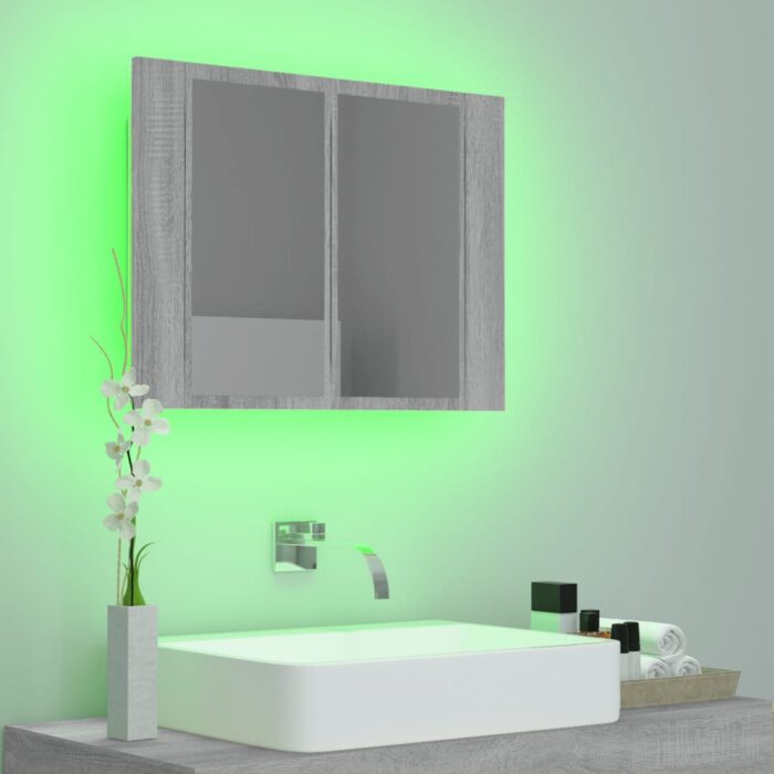 Armoire à miroir LED Sonoma gris 60x12x45 cm Bois d'ingénierie – Image 3