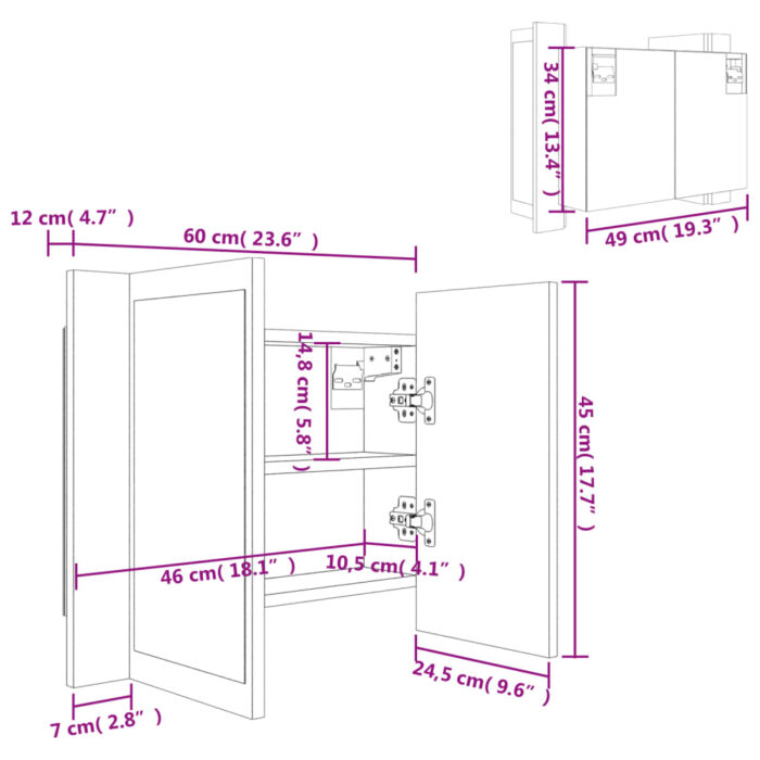 Armoire à miroir LED Chêne marron 60x12x45 cm Bois d'ingénierie – Image 12