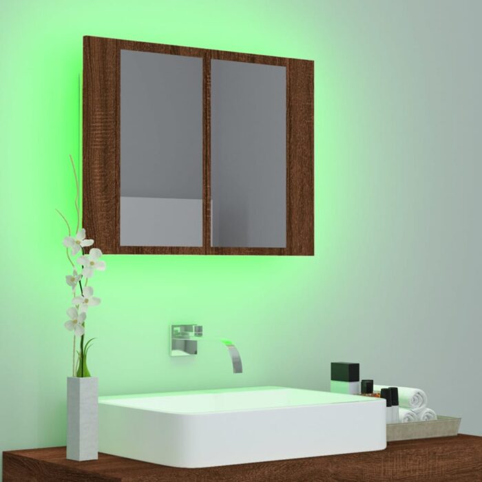 Armoire à miroir LED Chêne marron 60x12x45 cm Bois d'ingénierie – Image 3