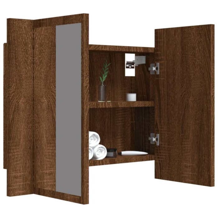 Armoire à miroir LED Chêne marron 60x12x45 cm Bois d'ingénierie – Image 5