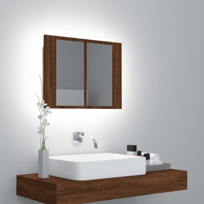 Armoire à miroir LED Chêne marron 60x12x45 cm Bois d'ingénierie – Image 1