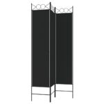 Cloison de séparation 3 panneaux Noir 120x200 cm Tissu – Image 3