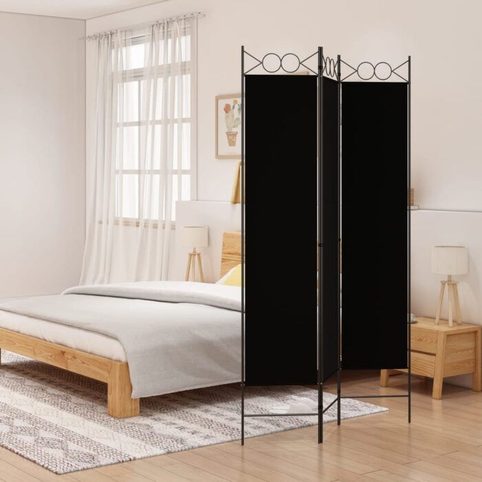 Cloison de séparation 3 panneaux Noir 120x200 cm Tissu – Image 1