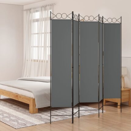 Cloison de séparation 5 panneaux Anthracite 200x200 cm Tissu