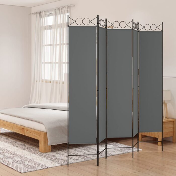 Cloison de séparation 5 panneaux Anthracite 200x200 cm Tissu – Image 1