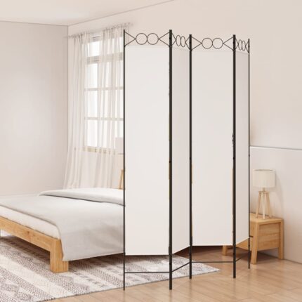 Cloison de séparation 4 panneaux Blanc 160x220 cm Tissu