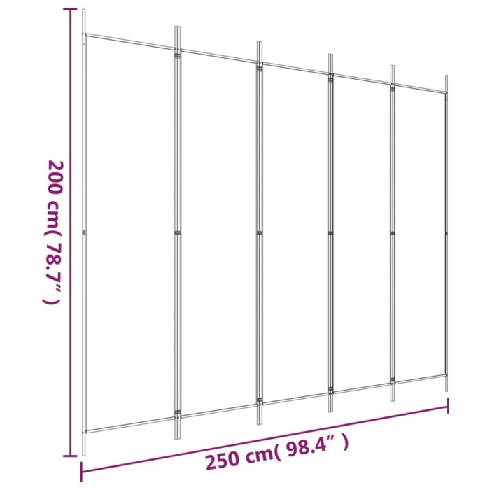 Cloison de séparation 5 panneaux Marron 250x200 cm Tissu – Image 6
