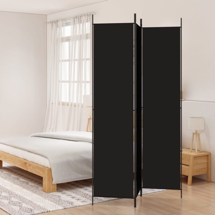 Cloison de séparation 3 panneaux Noir 150x220 cm Tissu – Image 1