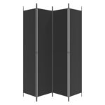 Cloison de séparation 4 panneaux Noir 200x220 cm Tissu – Image 2
