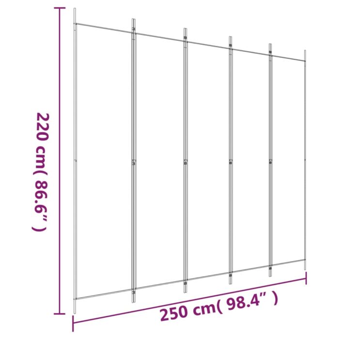 Cloison de séparation 5 panneaux Noir 250x220 cm Tissu – Image 6