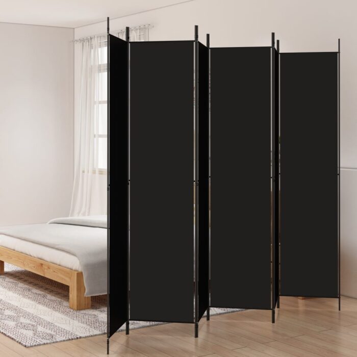 Cloison de séparation 6 panneaux Noir 300x220 cm Tissu – Image 1