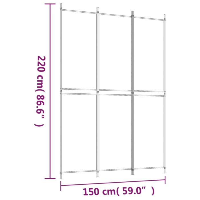 Cloison de séparation 3 panneaux Blanc 150x220 cm Tissu – Image 6