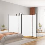 Cloison de séparation 4 panneaux Blanc 346x180 cm Tissu