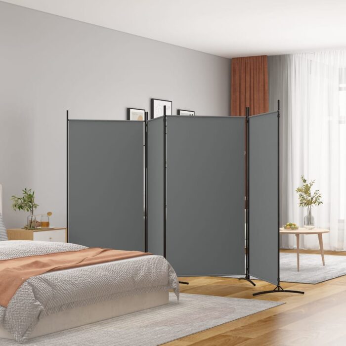 Cloison de séparation 4 panneaux Anthracite 346x180 cm Tissu – Image 1
