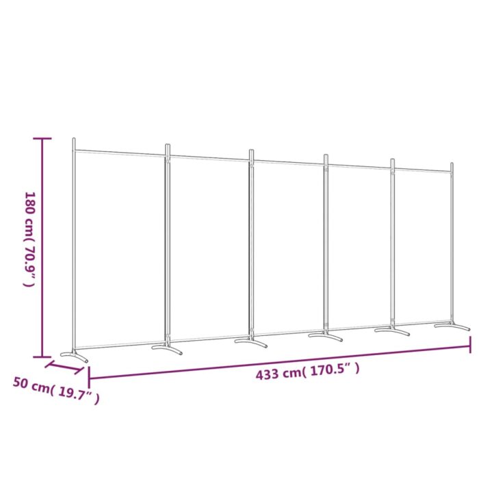 Cloison de séparation 5 panneaux Blanc 433x180 cm Tissu – Image 6