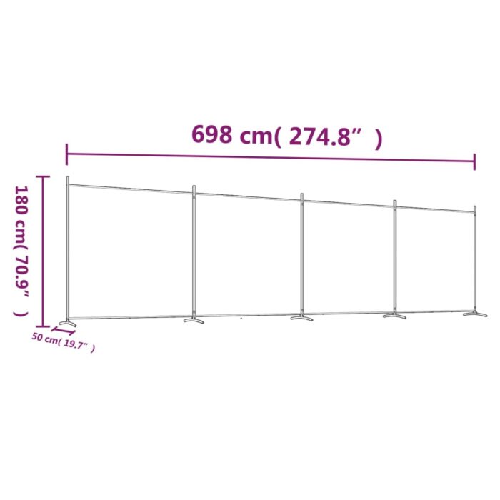 Cloison de séparation 4 panneaux Anthracite 698x180 cm Tissu – Image 6