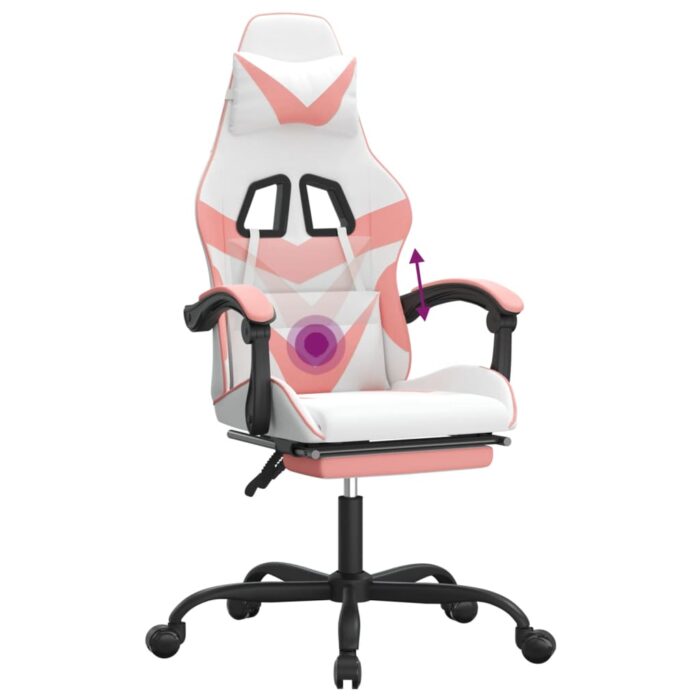 Chaise de jeu pivotante et repose-pied Blanc et rose Similicuir – Image 10