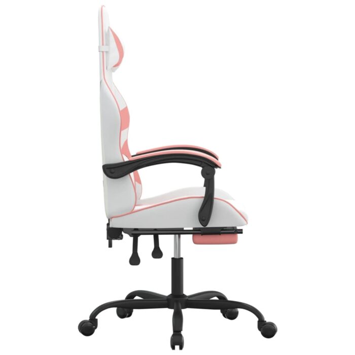 Chaise de jeu pivotante et repose-pied Blanc et rose Similicuir – Image 2