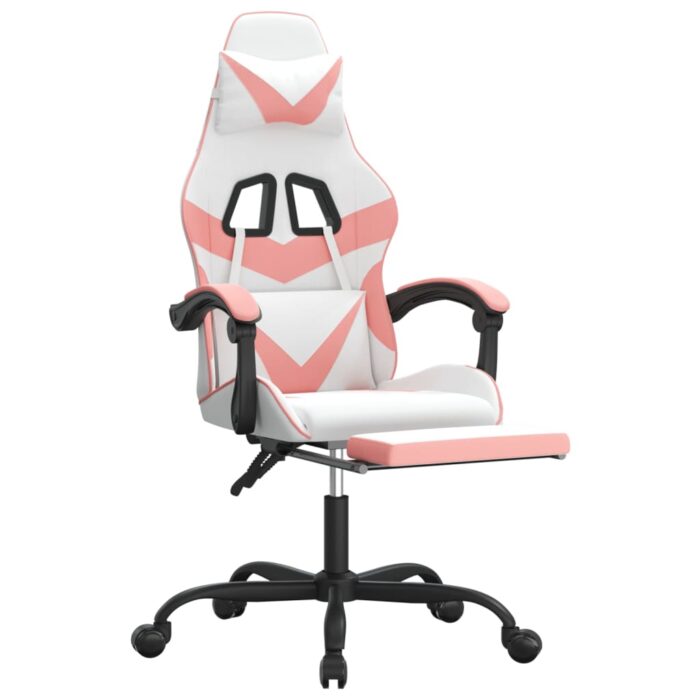 Chaise de jeu pivotante et repose-pied Blanc et rose Similicuir – Image 4