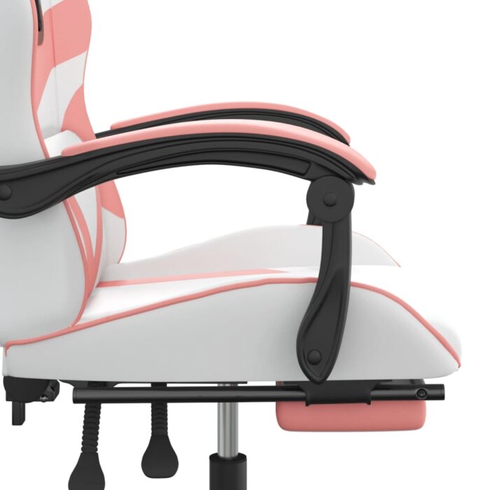 Chaise de jeu pivotante et repose-pied Blanc et rose Similicuir – Image 6