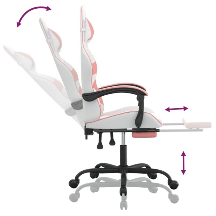 Chaise de jeu pivotante et repose-pied Blanc et rose Similicuir – Image 9