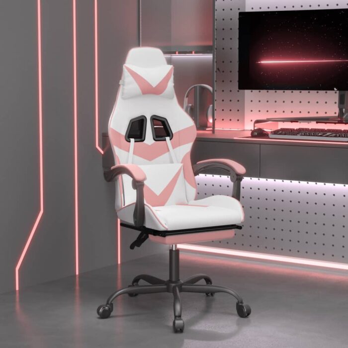 Chaise de jeu pivotante et repose-pied Blanc et rose Similicuir – Image 1