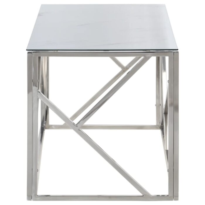 Table basse argenté acier inoxydable et verre trempé – Image 2