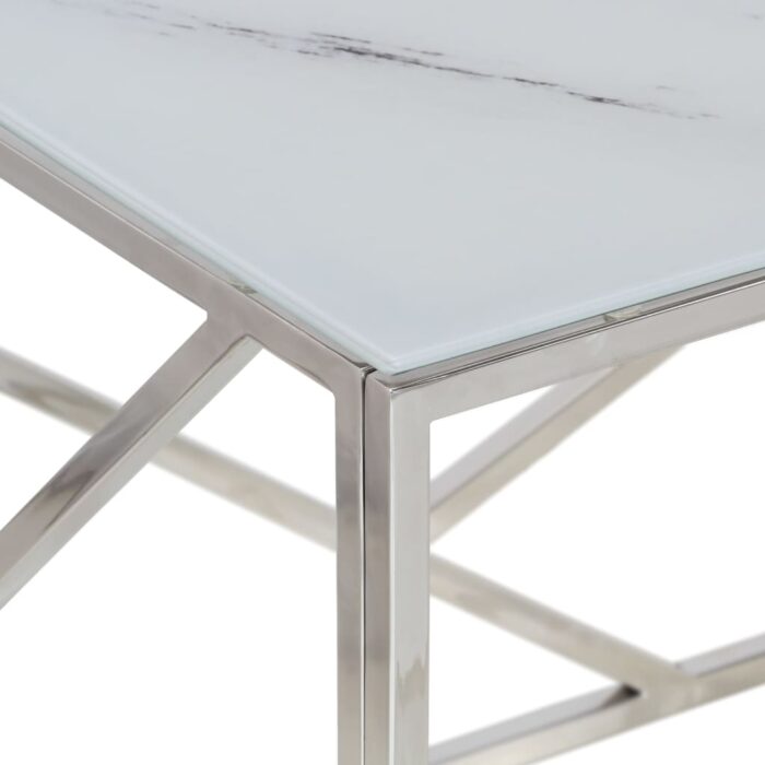 Table basse argenté acier inoxydable et verre trempé – Image 3