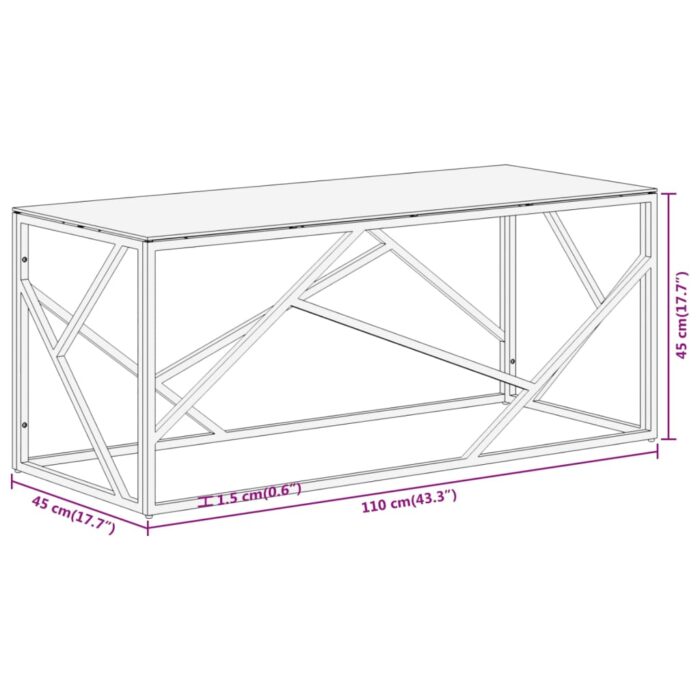 Table basse argenté acier inoxydable et verre trempé – Image 6