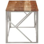 Table basse argenté acier inoxydable et bois massif d'acacia – Image 2