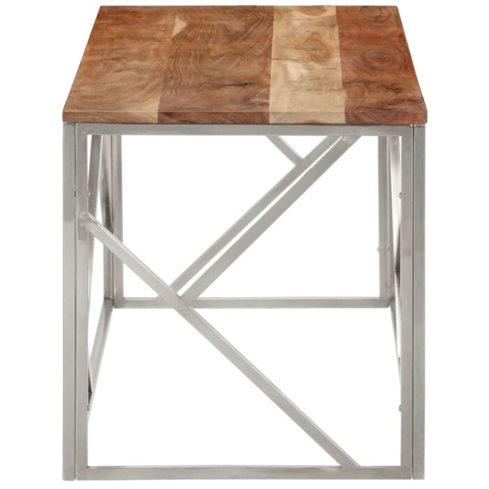 Table basse argenté acier inoxydable et bois massif d'acacia – Image 2