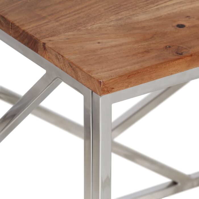 Table basse argenté acier inoxydable et bois massif d'acacia – Image 3