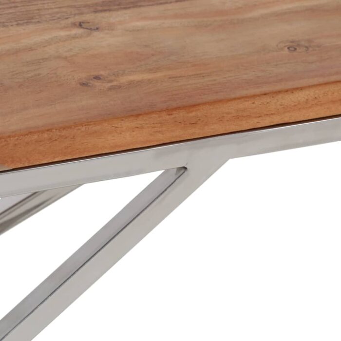 Table basse argenté acier inoxydable et bois massif d'acacia – Image 5